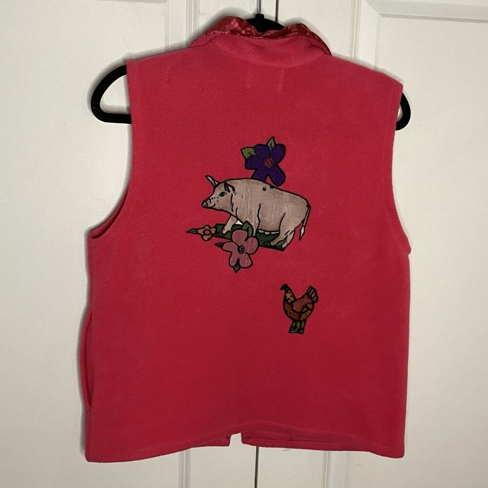 Vintage Christine Seigneuret Fleece Vest Womens S Pink Fleece OOAK Artsy Zip 90s - Picture 5 of 8